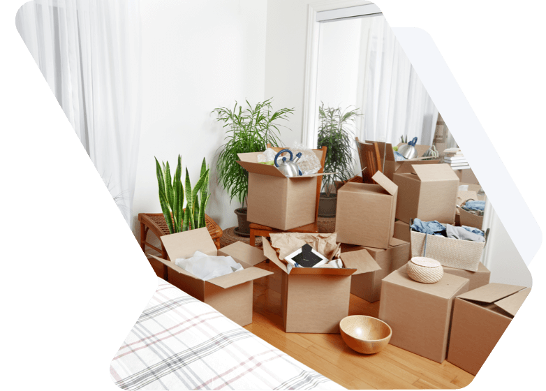 An apartment in the process of being packed into boxes